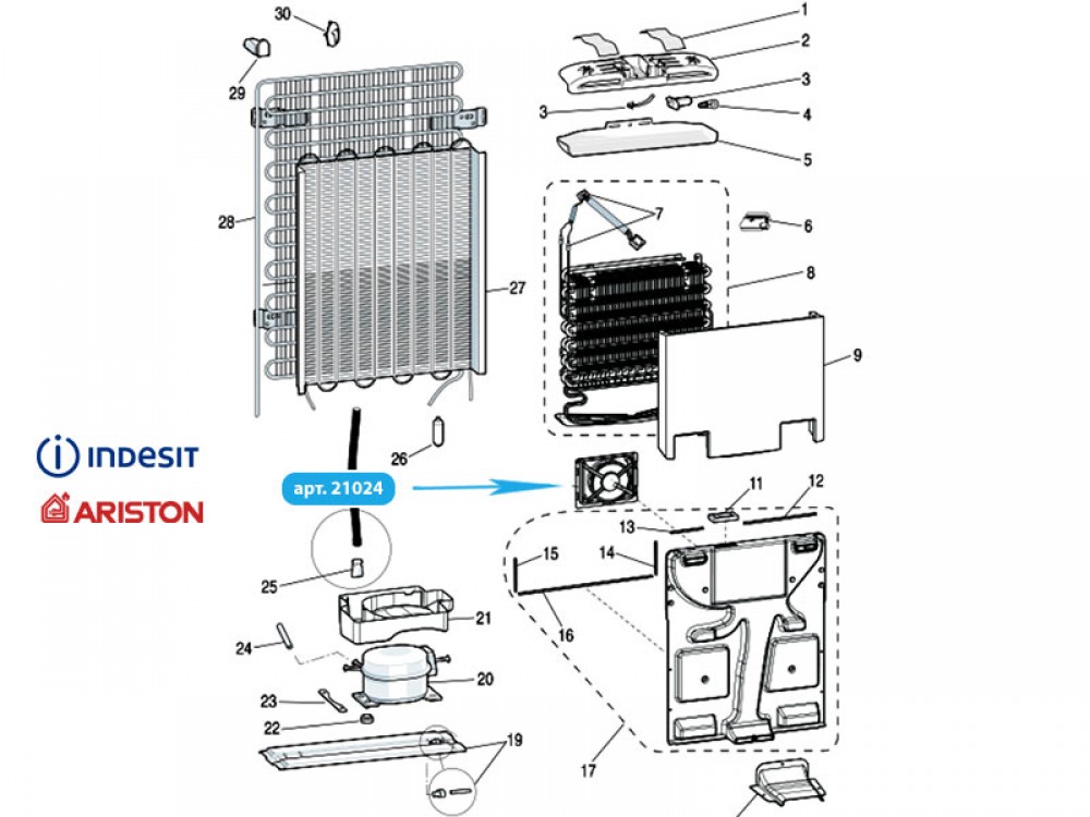 Электродвигатель вентилятора в сборе Indesit, Hotpoint-Ariston (C00293162, 293162, C00308602, 308602, C00284031, 284031)